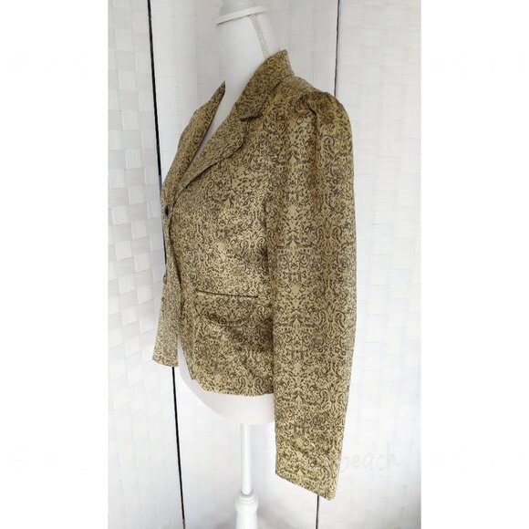 Metrostyle Blazer Size 10 Metallic Paisley Brocade Crop Jacket Retro Old Money - Picture 13 of 14